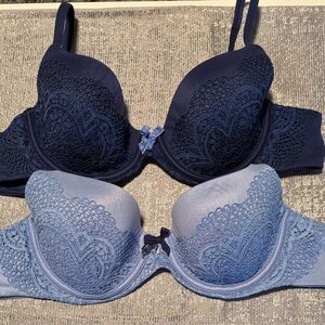 Victoria's Secret Navy and Light Blue Lace Demi Bras